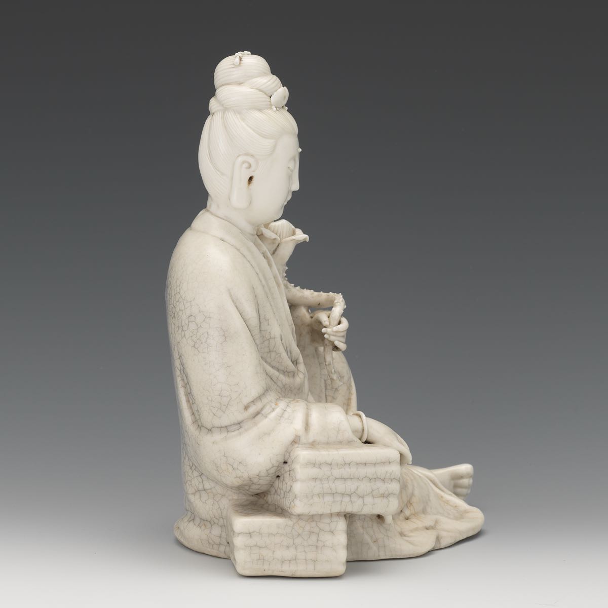 Blanc de Chine Figure of a Female 8-1/4" x 6-3/4" x 6"A white glazed figurine of a seated female - Image 2 of 7