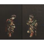 A Pair of Framed Silk Tapestries 27" x 19-1/4"A pair of intricately embroidered framed silk