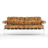 Lucite Slab Side and Chrome Sofa 28" x 62" x 32"Attributed to Milo Baughman, this sofa has slab