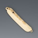 Carved Bone Netsuke of a Bean Pod  3-1/8"Carved bean pod netsuke.  Online Bidding and additional