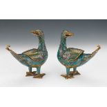 Chinese Mirror Pair Of Cloisonne Ducks, Figural Incense Burners, ca. Late Qing Dynasty/Republic