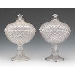 Two Sawtooth Pattern Glass Covered Compotes, American, ca. 1850 12" x 8"Pressed clear glass,