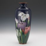 Japanese Cloisonne Enameled Iris Vase, ca. Late Meiji Period 18"Stylized meiping shape elongated