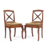 A Pair of Regency Chairs, English ca. 1820 2'8" x 1'6" x 1'4"Mahogany wood chairs with turned X