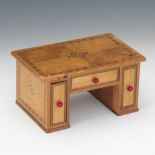 American Folk Art Miniature Marquetry Desk, dated August 1941  6-7/8" x 4-3/8" x 3-1/2"Wood, with