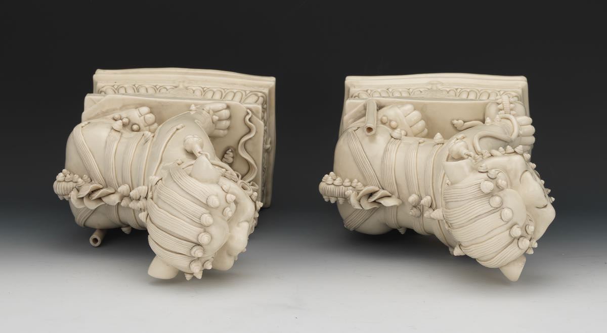 Chinese Pair of Large Blanc de Chine Temple Foo Dog Incense Burners, ca. 1920's 17-1/4" x 8-1/2" x - Image 6 of 7