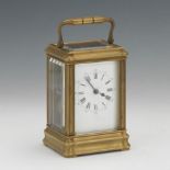 French d'Ore Bronze Carriage Clock with Leather Travel Case, ca. Late 19th Century  5-1/4" x 2-3/
