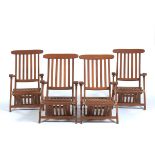 Four Queen Mary Deck Chairs 34-1/4" x 22-3/4 x 56"Four folding wooden deck chairs, each marked on