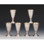 Six Russian 875 Silver Gold Washed Six Shot Glasses, ca. Mid-20th Century  2-7/8" x 1-5/8" at the