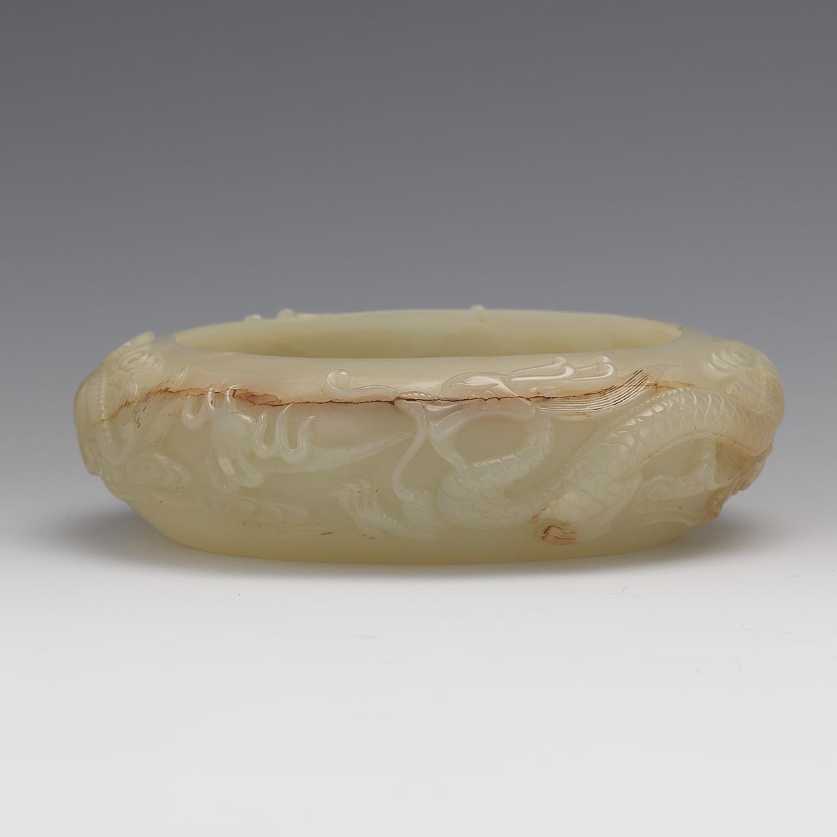 Carved Celadon Jade Brush Washer 4-1/2" x 1-1/4"Carved jade brush washing bowl with a dragon motif - Image 4 of 8