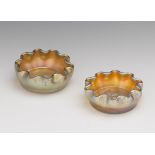 Pair Tiffany Favrile Glass Salts nullA pair of Tiffany favrile glass salt dishes. Scalloped edged