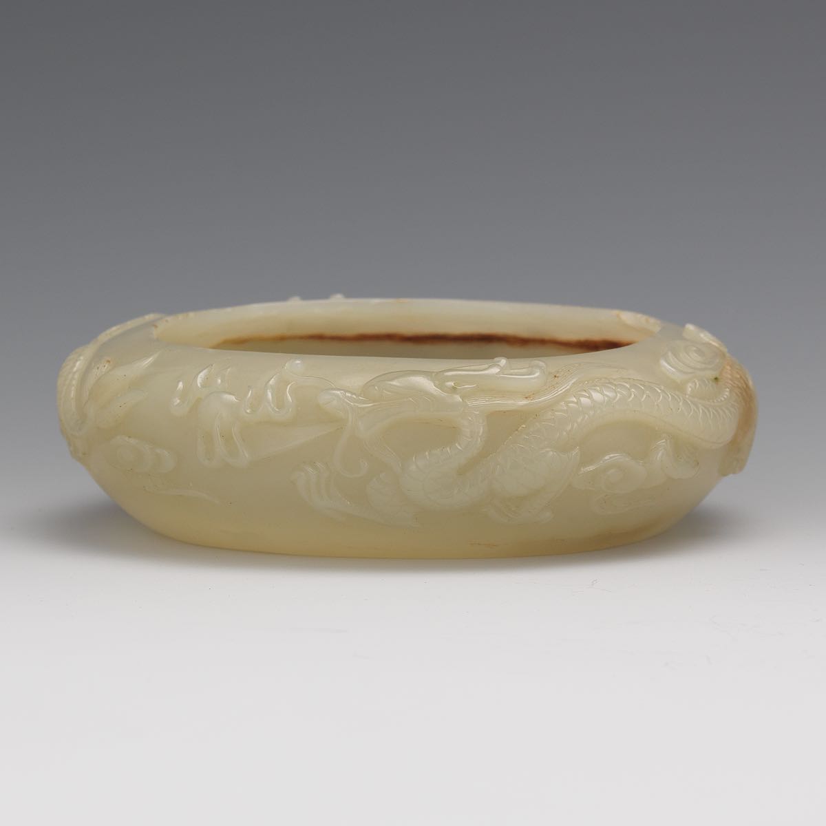 Carved Celadon Jade Brush Washer 4-1/2" x 1-1/4"Carved jade brush washing bowl with a dragon motif - Image 2 of 8