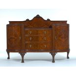 Carved Burled Walnut Continental Sidboard 38 1/2" x 72" x 26"Heavy burled walnut sideboard with