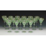 Sixteen Salviati Water Glasses, With Moser Decoration, ca. Early 20th Century  8-1/2" x 4"Hand