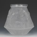 Lalique Jungle Jaguar Glass Vase 10"Clear and frosted glass vase with jaguar motif, with original