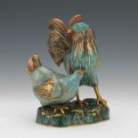 Chinese Cloisonne Grouping of Rooster and Hen, ca. Late Qing Dynasty/Republic Period 9" x 6-1/2" x