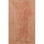 Continental School, 18th-19th Century 17" x 10-5/8" paperStudy of a standing male nude pointing. Red