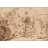 Antonio Gionima (Bologna, 1697-1732) 7" x 10-1/8" paperThe Sacrifice of Iphigenia. Red chalk, pen