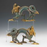 Chinese Mirror Image Pair of Cloisonne Figures of Imperial Dragons, ca. Late Qing Dynasty 14" x 7-
