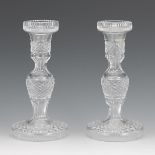 A Pair of Waterford Crystal Candlesticks 7-3/4" x 4"A pair of crystal candlesticks with a diamond