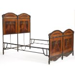Vintage Painted Iron Bed nullIron head and foot board, with painted faux wood veneer; foliate sprays