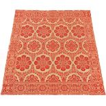 Jacquard Coverlet, American, 1840-50 7'4" x 6'7"Woven coverlet of wool and linen, in cream and red