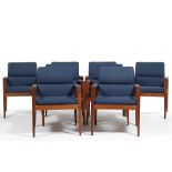 Eight Jens Risom Side Chairs nullGroup of eight speckled blue, upholstered arm chairs, padded