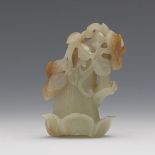 Carved Celadon Jade of a Squash Blossom 2-3/4" x 2"A finely carved celadon jade of two squash