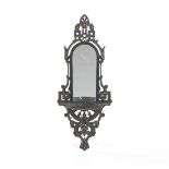 Carved Wood Victorian Ebonized Mirror 29-3/4" x 12"Open carved wood wall mirror of foliate design;