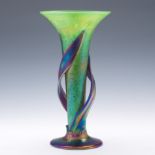 Dennis Mullen (American, Contemporary) 13"Contemporary trumpet vase with applied leaf decoration,