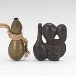 Two Gourd Netsuke nullOne metal gourd netsuke, unsigned, 2-1/8"; three gourd wooden netsuke,