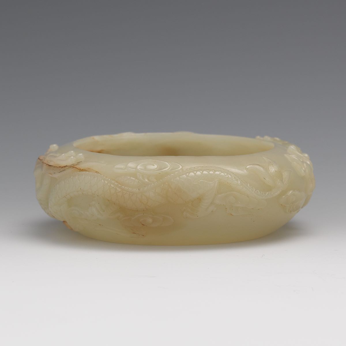 Carved Celadon Jade Brush Washer 4-1/2" x 1-1/4"Carved jade brush washing bowl with a dragon motif - Image 5 of 8