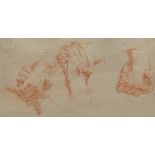 Italian School 8-3/4" x 14-1/2" paperStudies of clasped hands. Red chalk on blue rag paper,