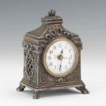 French Louis XVI Style Silverplate Miniature Pendule D'Officier Style Alarm Time Piece with Travel