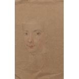 French School, 18th Century 16-1/4" x 10-1/2" paper Portrait study of a woman. Red, black and