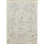 Italian School, ca. 17th Century 11-1/2" x 8-1/4" paper Studies of figures, in the style of Salvator