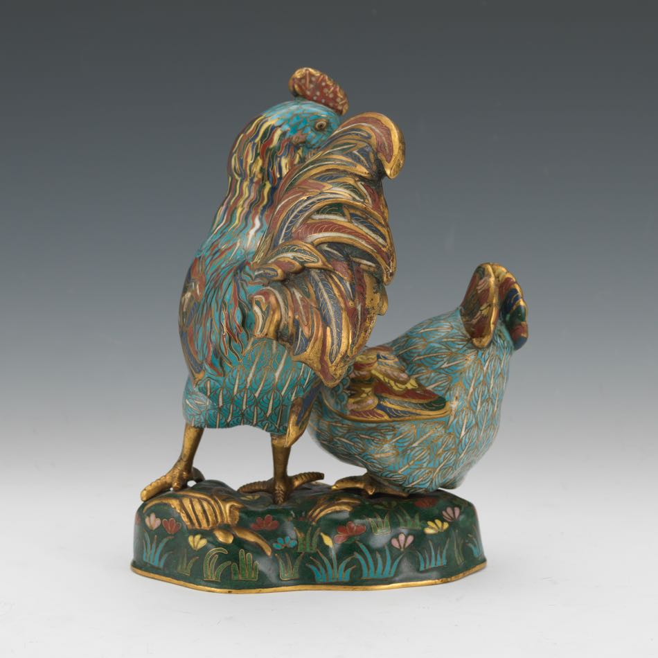 Chinese Cloisonne Grouping of Rooster and Hen, ca. Late Qing Dynasty/Republic Period 9" x 6-1/2" x - Image 5 of 7