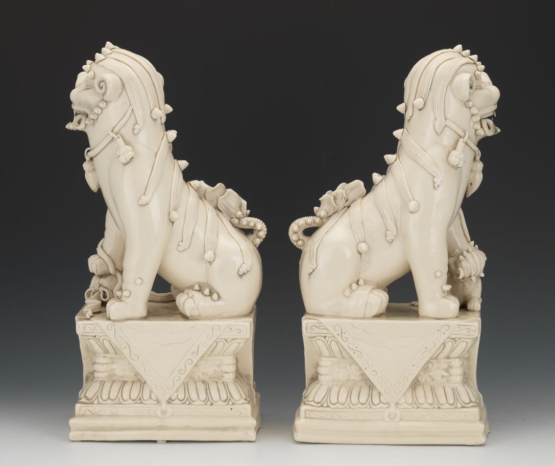 Chinese Pair of Large Blanc de Chine Temple Foo Dog Incense Burners, ca. 1920's 17-1/4" x 8-1/2" x - Image 4 of 7