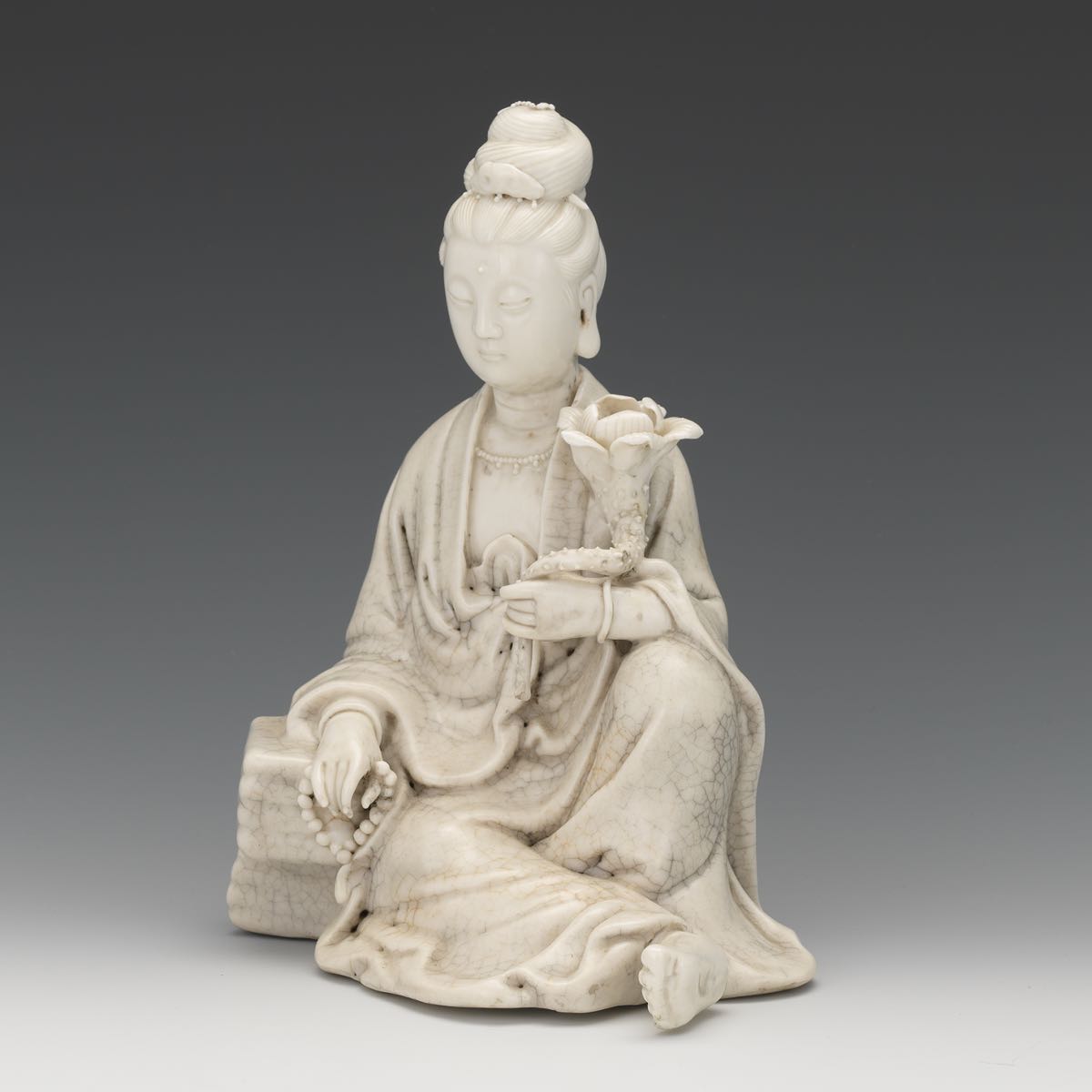 Blanc de Chine Figure of a Female 8-1/4" x 6-3/4" x 6"A white glazed figurine of a seated female - Image 5 of 7