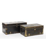 Two Leather Export Trunks, ca. 19th Century nullChinese export trunks composed of camphor wood,