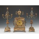 Antique French Onyx Clock Garniture Set nullThree piece Antique French time and strike mantel