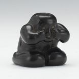 Ebony Netsuke of Crying Boy 1-1/4"Carved ebony of a seating boy crying, unsigned. Online Bidding and