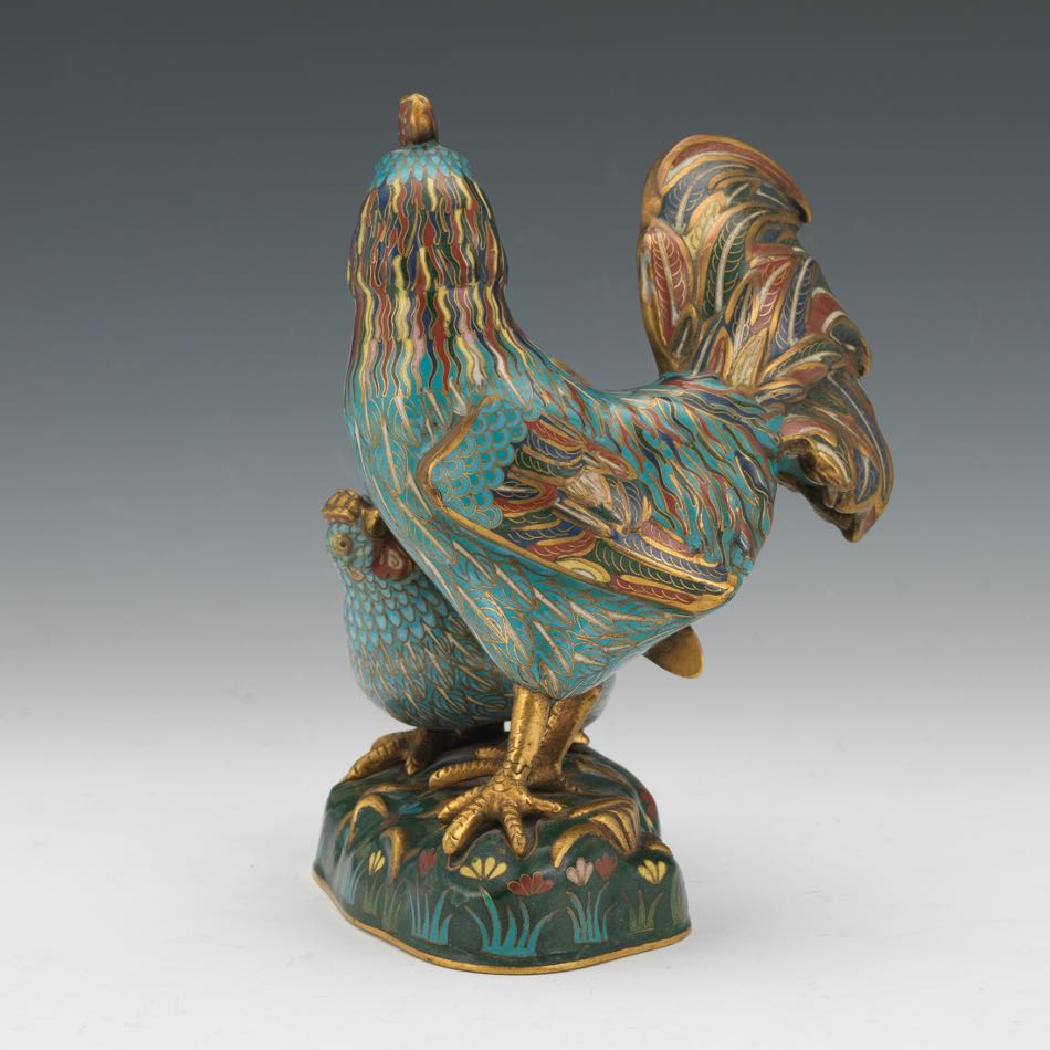 Chinese Cloisonne Grouping of Rooster and Hen, ca. Late Qing Dynasty/Republic Period 9" x 6-1/2" x - Image 3 of 7