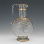 Moser Gilt and Enameled Optic Glass Ewer, ca. 19th Century 9-5/8" Flattened baluster shape ewer with