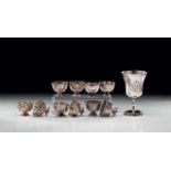 SILVER LOT Ottoman, five pieces of coffee cup holder and a silver chalice with  Sultan II.