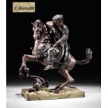 EMILE GUILLEMIN signed, zinc, ottoman cavalry. 19 th c. 54 cm