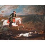 HUNTING SCENE oil on wood board. 18 th c. 32 x 40 cm