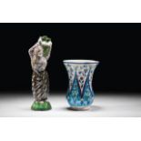 TWO PIECES OF KUTAHYA PORCELAIN Ottoman, woman figure and cup. 19 - 20 th c. 21 cm - 24 cm