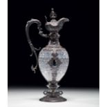 CRYSTAL CARAFE French, grave style, crystal carafe with silver. 19 th c. 40 cm