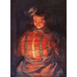 GIRL HOLDING LANTERN oil on canvas 19 th c. 75 x 55 cm